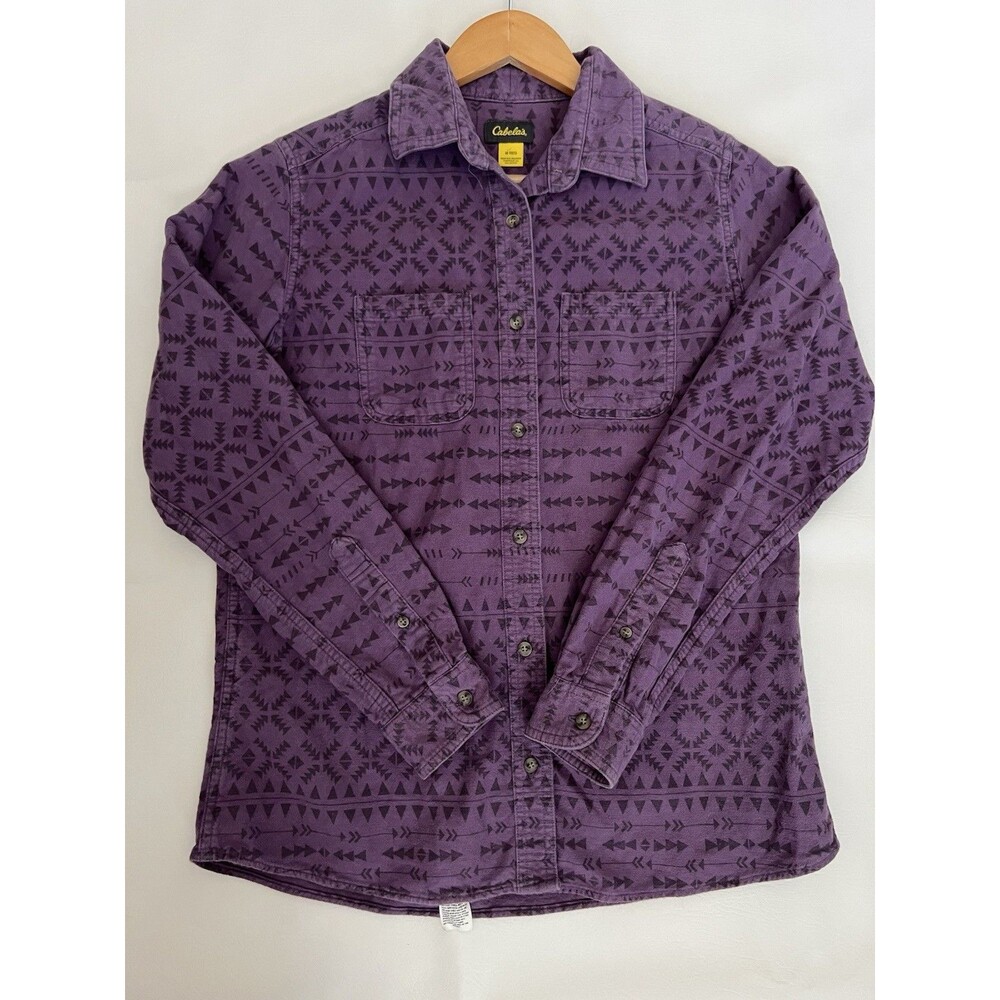 Cabelas Womens M Washed Purple Tribal Print Long Sleeve Shirt Western